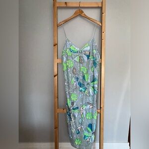 ASOS Editions SLIP DRESS SEQUIN FLORAL PALE BLUE Size 6 US ( 10 UK 36 EUR)